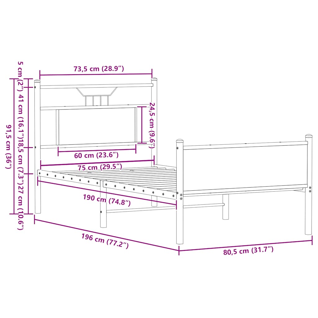 Giroletto senza Materasso Rovere Fumo 75x190 cm in Truciolato | homemem39