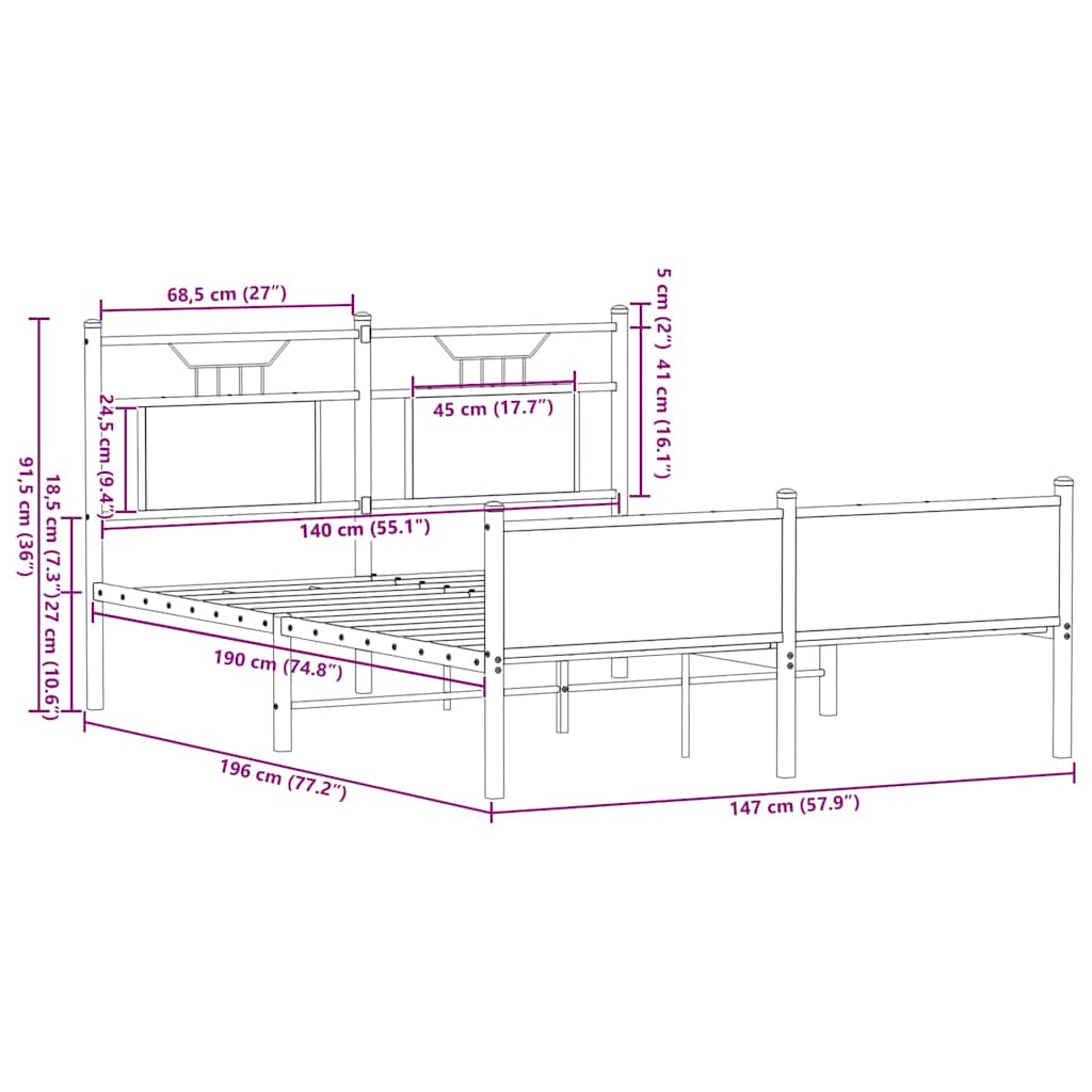 Giroletto senza Materasso Rovere Fumo 140x190 cm in Truciolato - homemem39