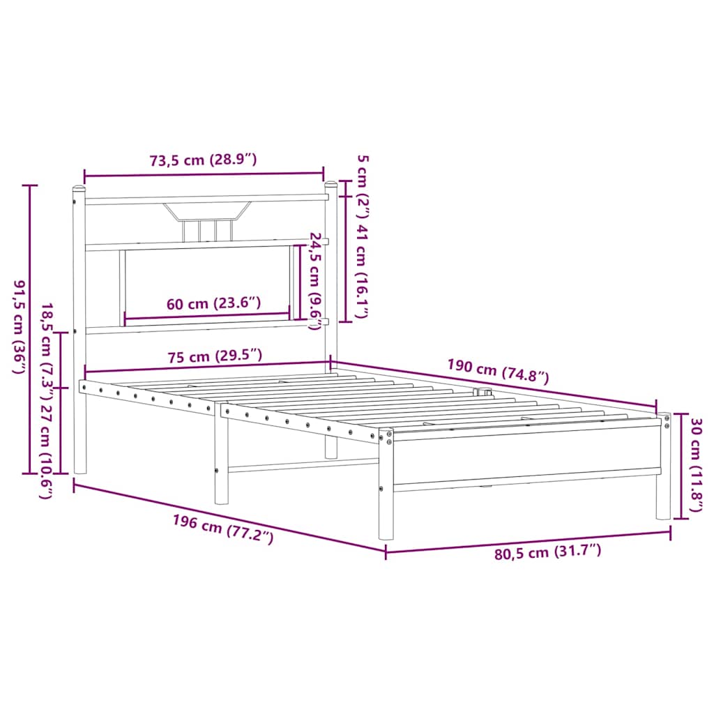Giroletto senza Materasso Rovere Sonoma 75x190 cm in Truciolato | homemem39