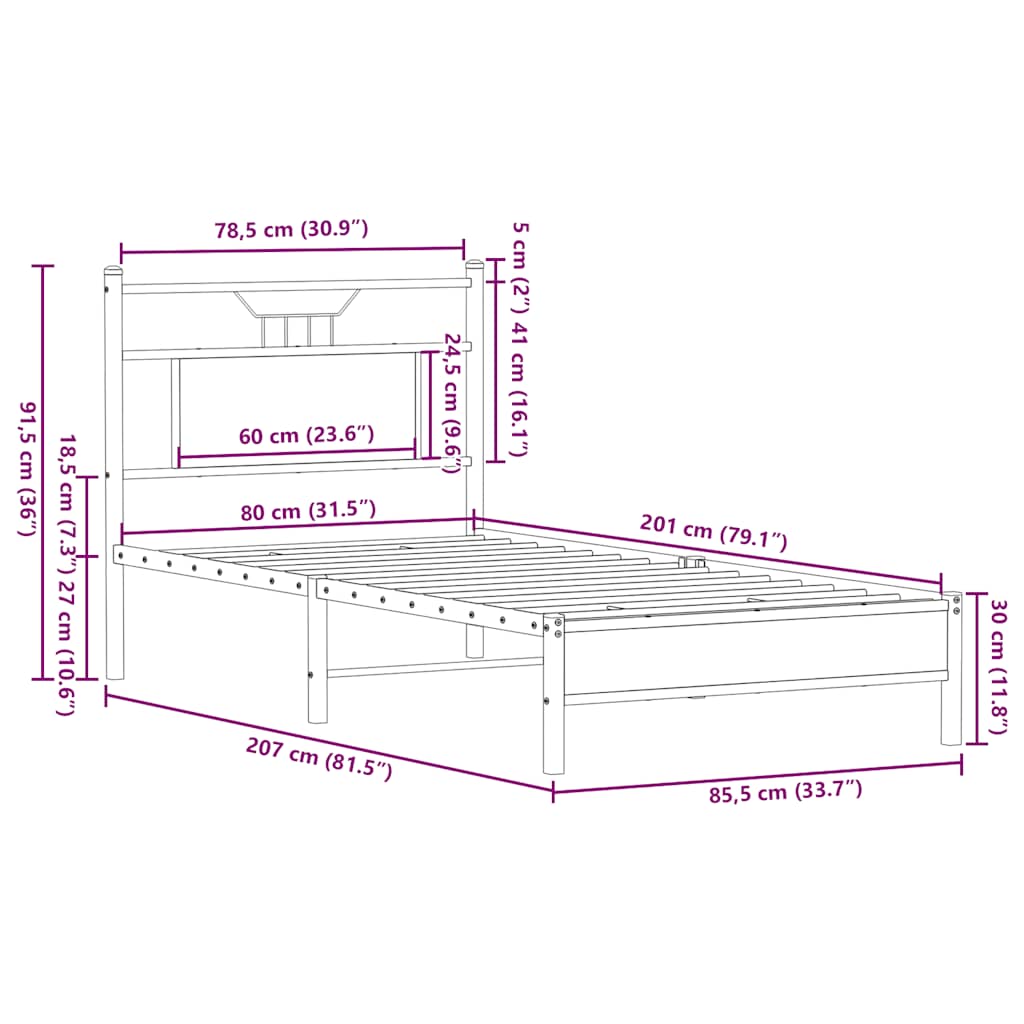 Giroletto senza Materasso Rovere Sonoma 80x200 cm in Truciolato | homemem39
