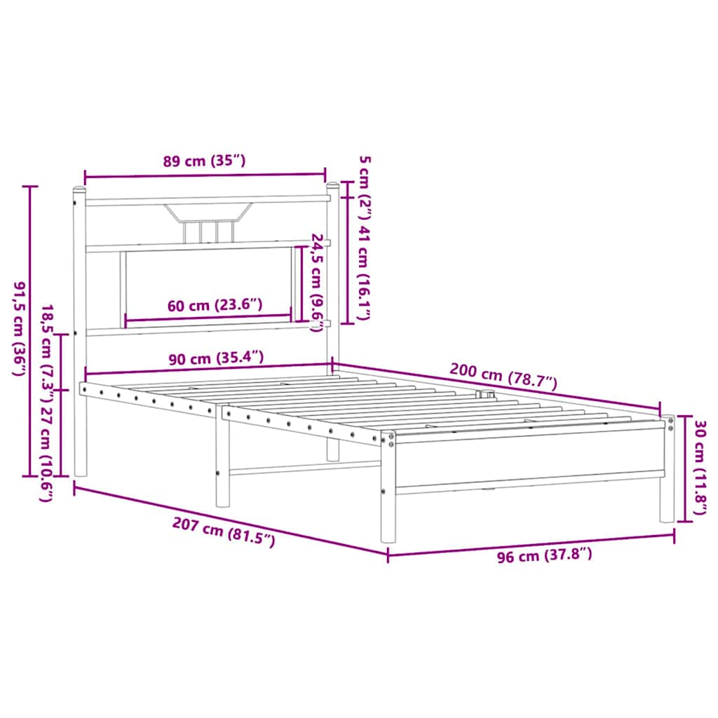 Giroletto senza Materasso Rovere Sonoma 90x200 cm in Truciolato | homemem39