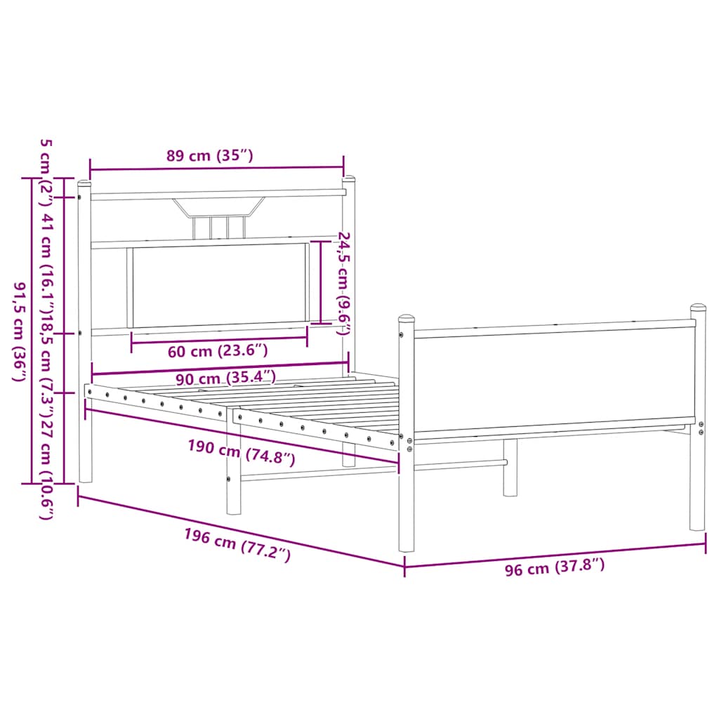 Giroletto senza Materasso Rovere Sonoma 90x190 cm in Truciolato | homemem39