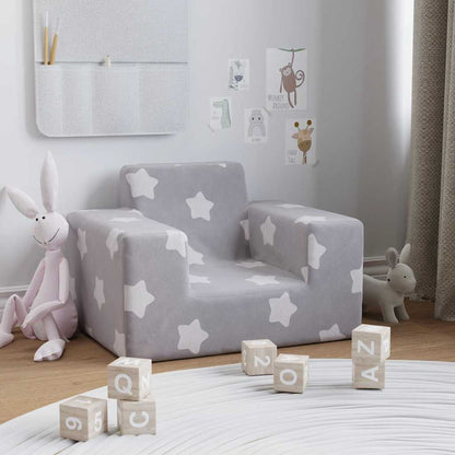 Divano per Bambini Grigio Chiaro con Stelle in Morbido Peluche | homemem39