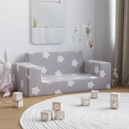Divano per Bambini 2 Posti Grigio Chiaro Stelle Morbido Peluche