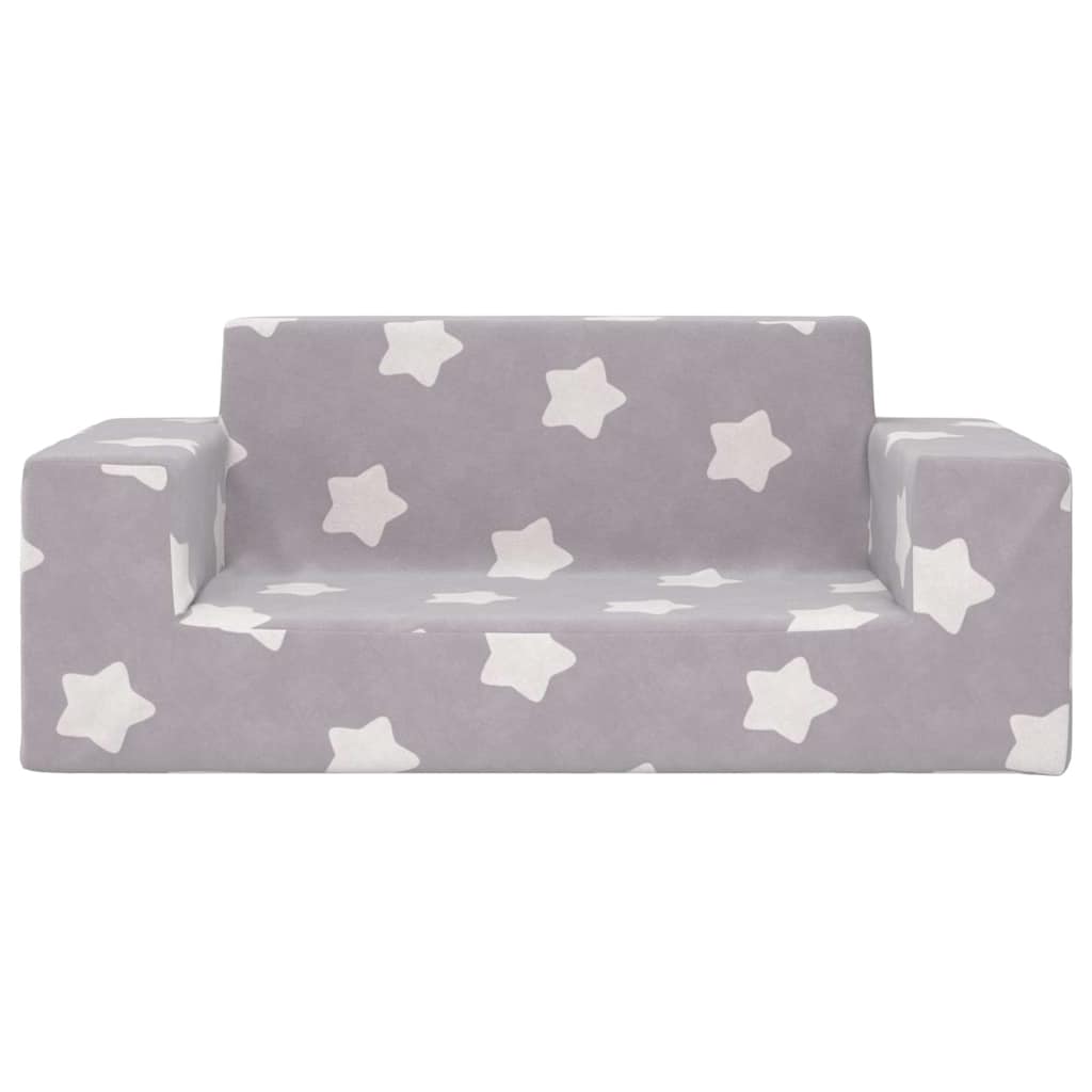 Divano per Bambini 2 Posti Grigio Chiaro Stelle Morbido Peluche