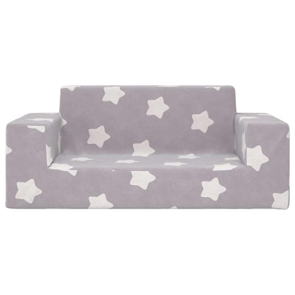 Divano per Bambini 2 Posti Grigio Chiaro Stelle Morbido Peluche