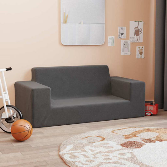 Divano per Bambini a 2 Posti Antracite in Morbido Peluche - homemem39