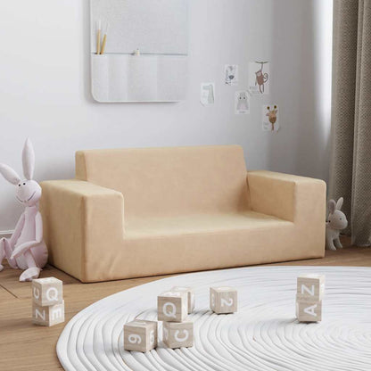 Divano per Bambini a 2 Posti Crema in Morbido Peluche