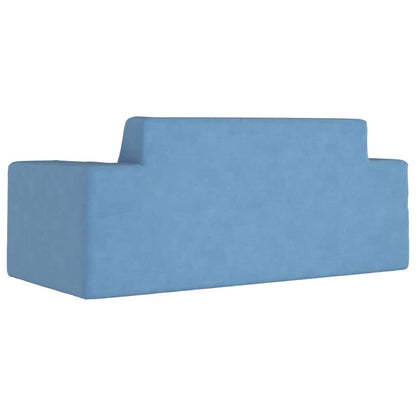 Divano per Bambini a 2 Posti Blu in Morbido Peluche | homemem39