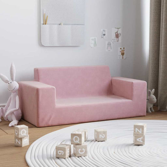 Divano per Bambini 2 Posti Rosa in Morbido Peluche | homemem39