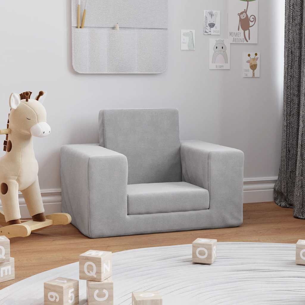 Divano per Bambini Grigio Chiaro in Morbido Peluche | homemem39