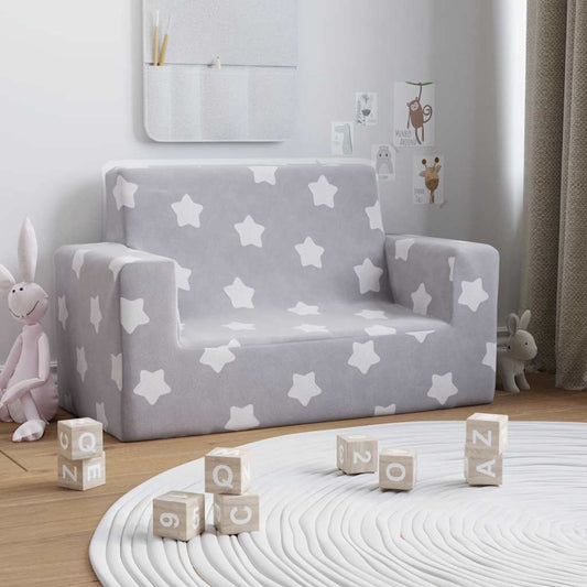 Divano per Bambini 2 Posti Grigio Chiaro Stelle Morbido Peluche | homemem39