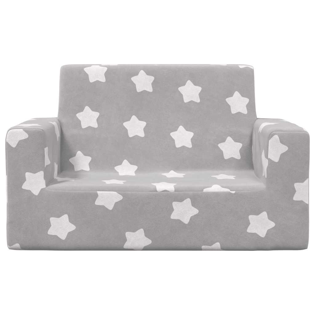 Divano per Bambini 2 Posti Grigio Chiaro Stelle Morbido Peluche | homemem39