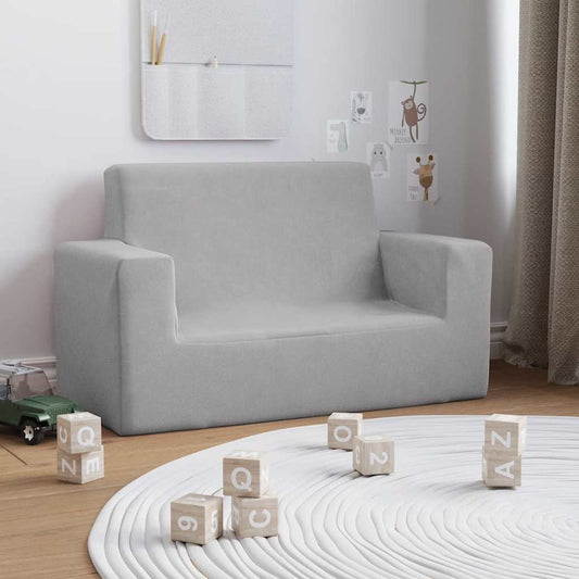 Divano per Bambini a 2 Posti Grigio Chiaro in Morbido Peluche | homemem39