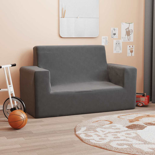Divano per Bambini a 2 Posti Antracite in Morbido Peluche | homemem39