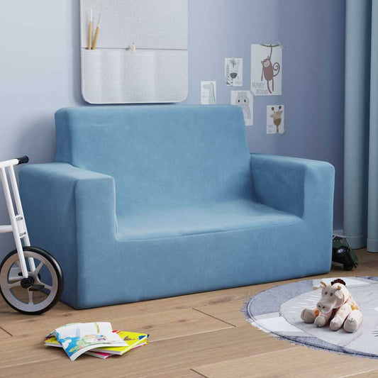 Divano per Bambini a 2 Posti Blu in Morbido Peluche | homemem39