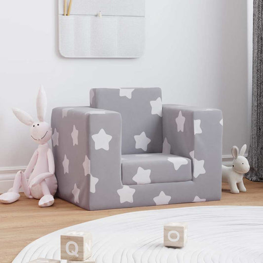 Divano Letto Bambini Grigio Chiaro con Stelle Morbido Peluche | homemem39