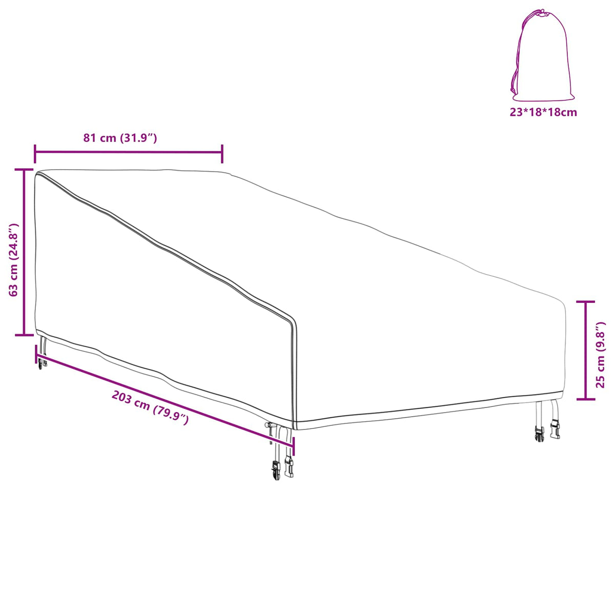 Copertura per mobili da esterno 203 x 81 x 63 cm Rettangolare