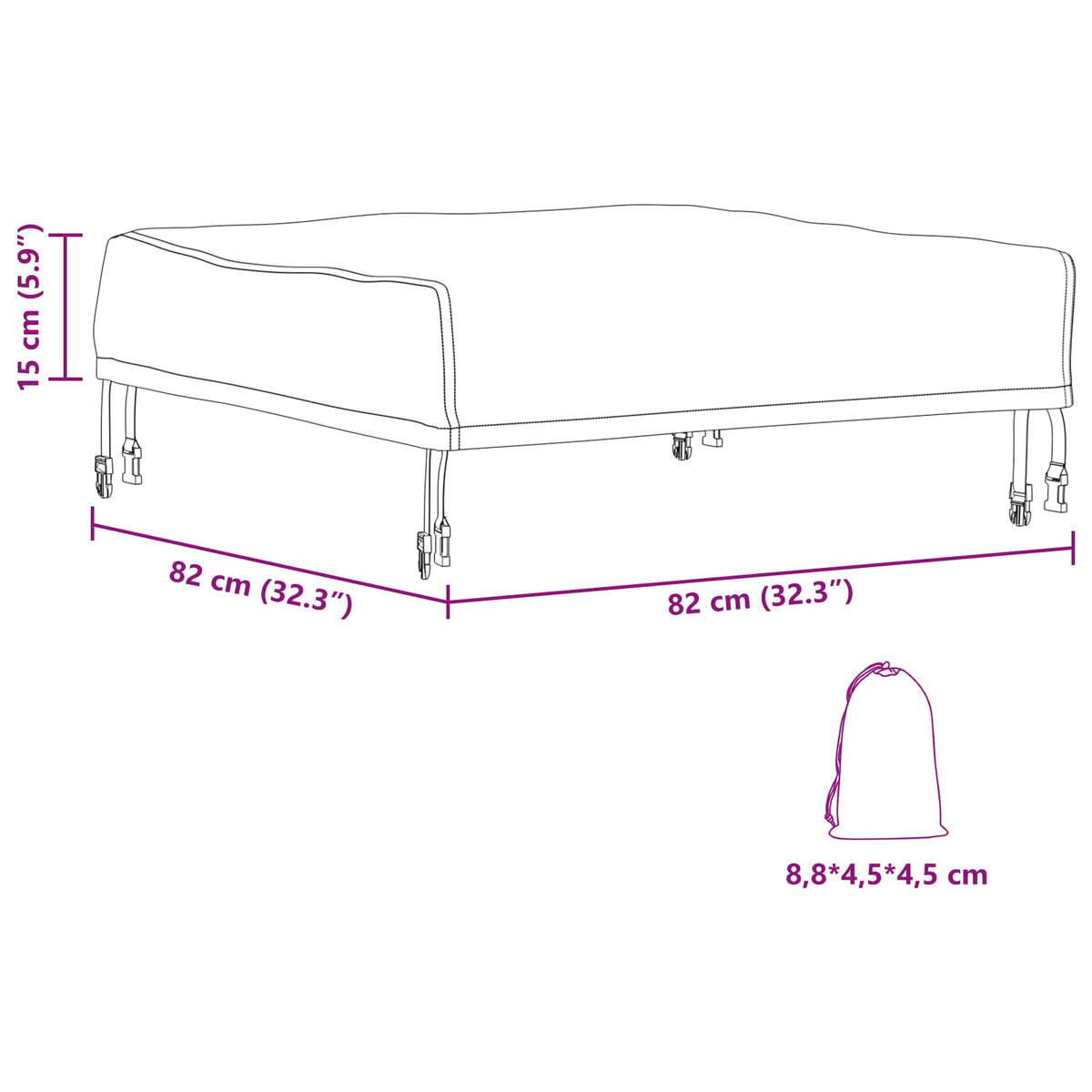 Copertura Tavolo 82 x 82 x 15 cm Quadrato Impermeabile Nero