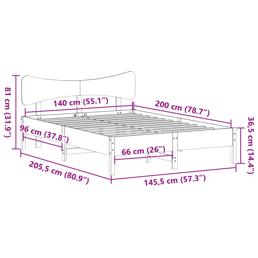 Giroletto senza Materasso Marrone Cera 140x200cm Massello Pino | homemem39