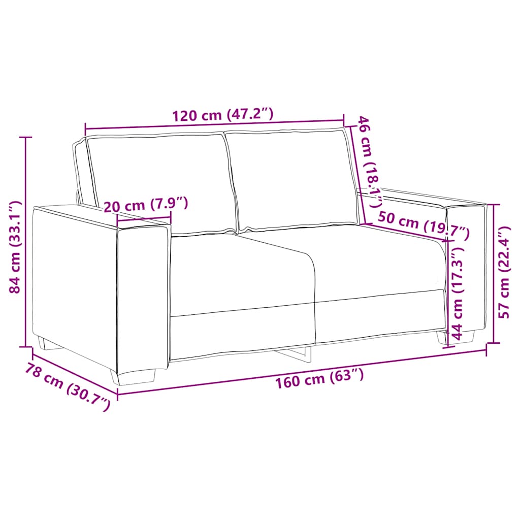 Divano a 2 posti tortora 160x78x84 cm in tessuto | homemem39