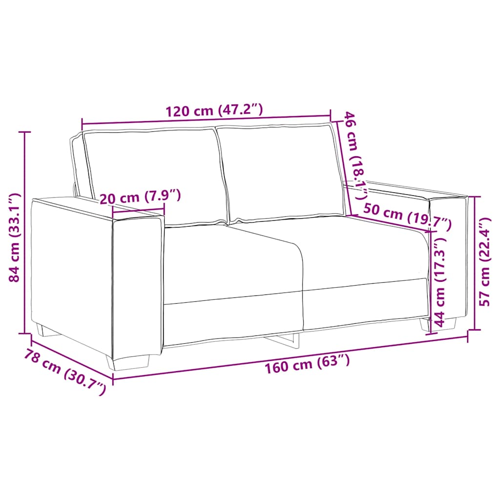 Divano a 2 Posti crema 120 cm in Velluto - homemem39