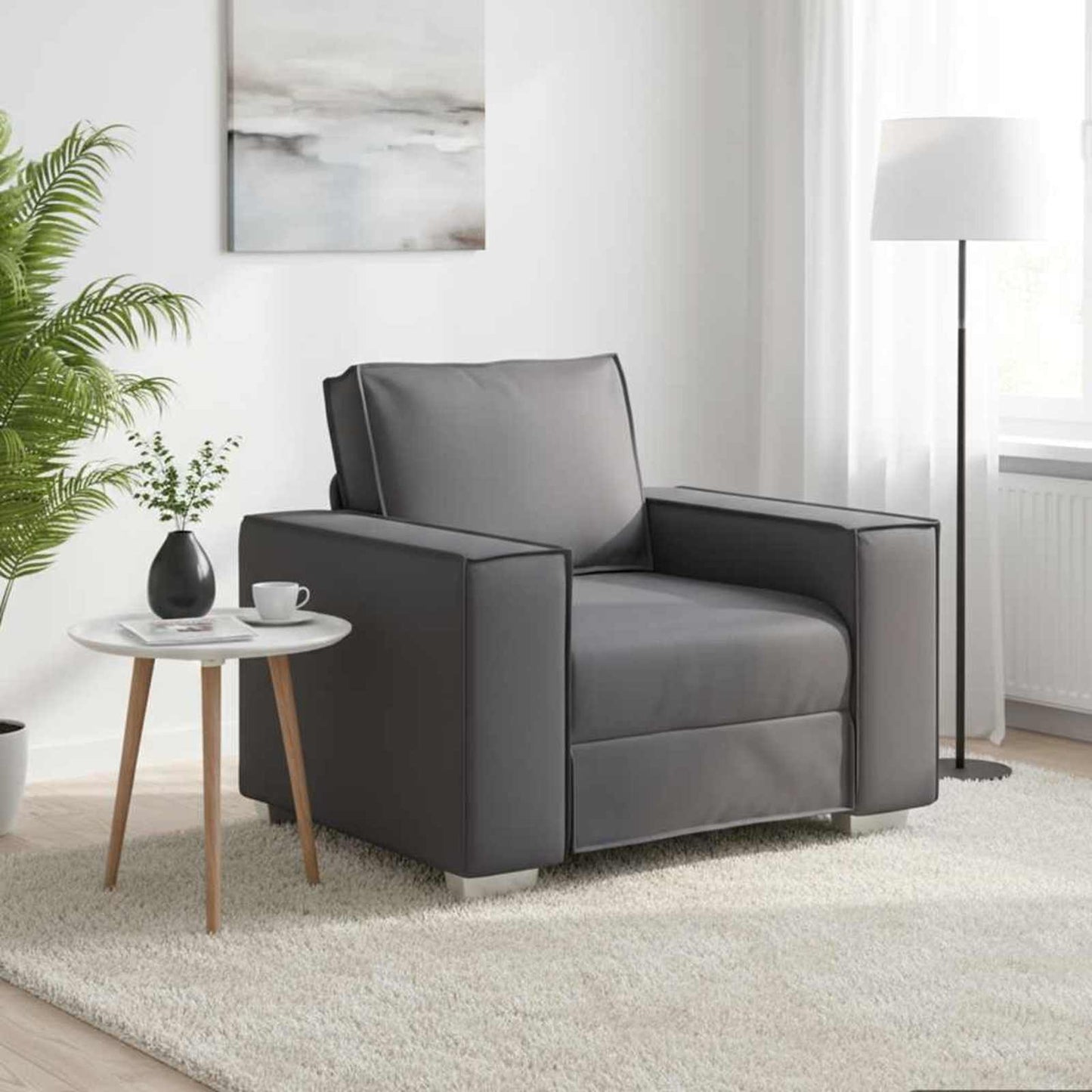 Poltrona Sofa Grigio 100 cm Pelle Sintetica