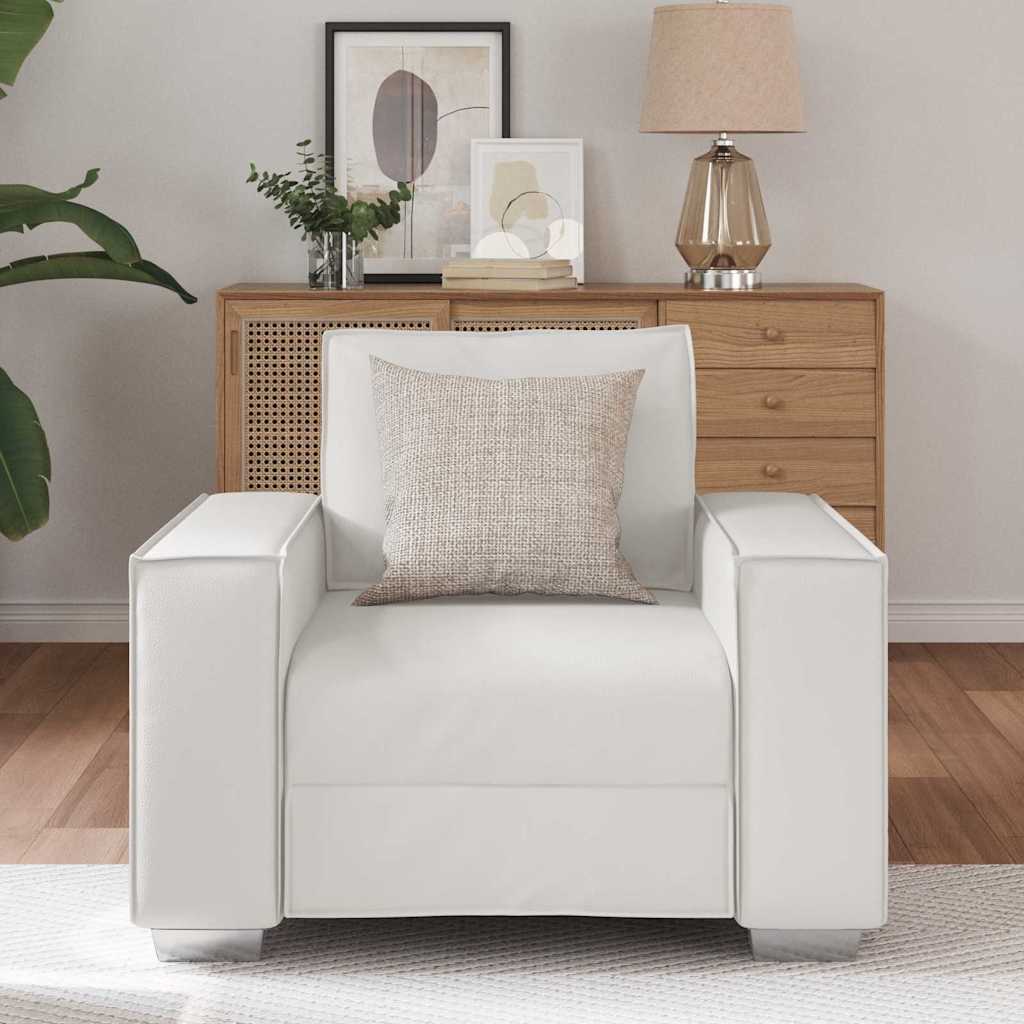 Poltrona Sofa 59 cm con cuscino Bianco Pelle sintetica