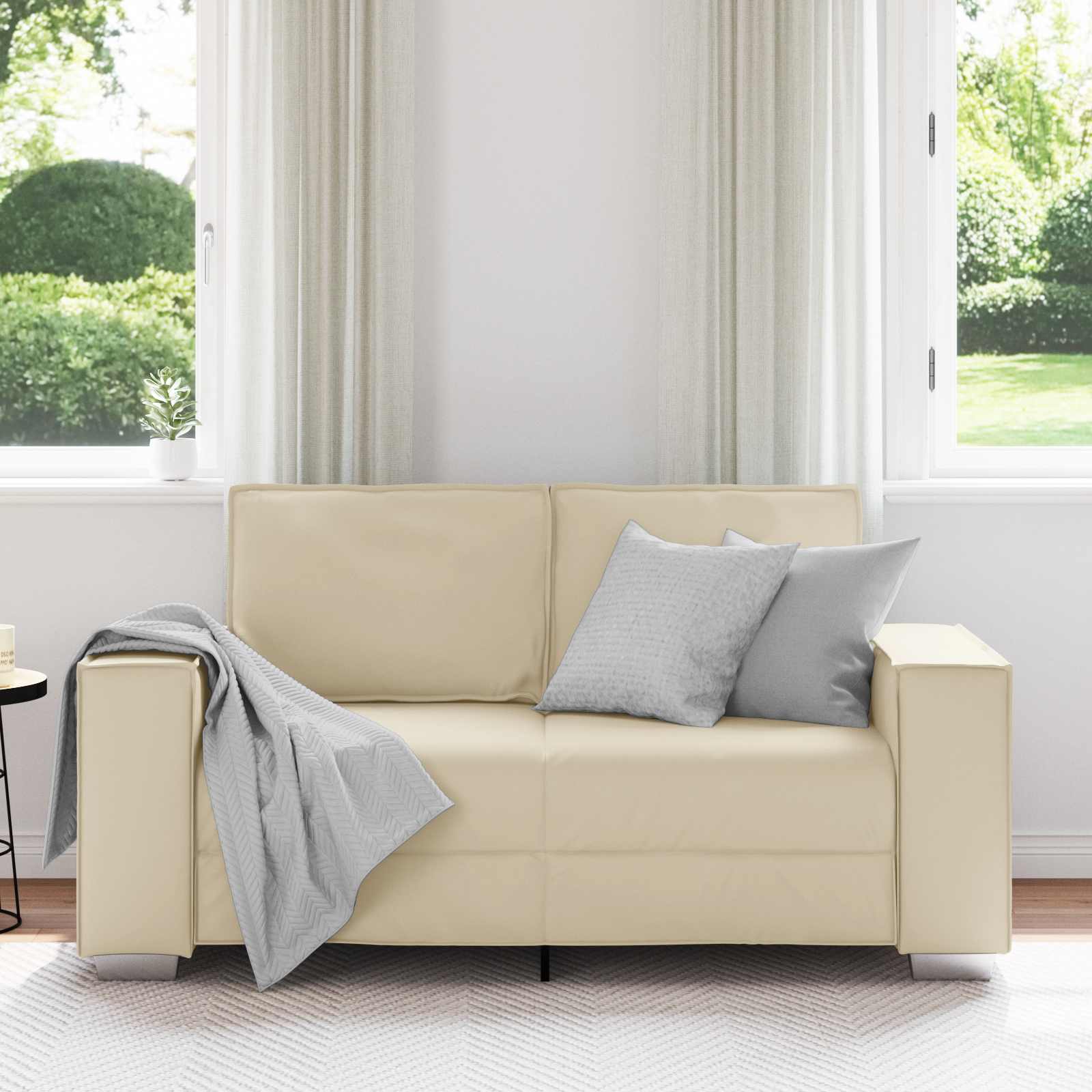 Divano a due posti Crema 160 cm Pelle Sintetica | homemem39
