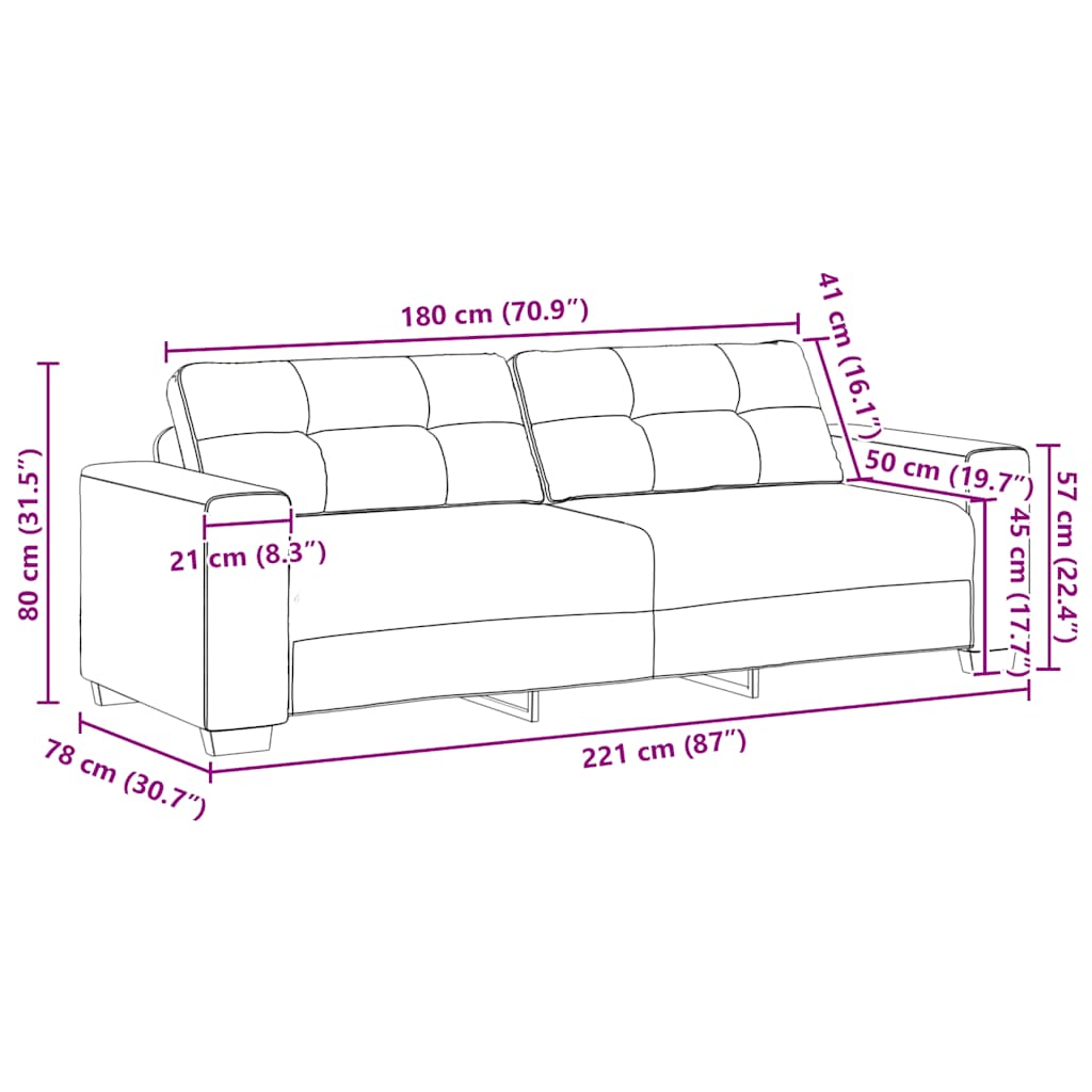 Divano a 3 posti Grigio Chiaro 220x78x80 cm in Tessuto | homemem39