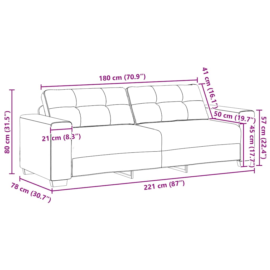 Divano a 3 posti Grigio Chiaro 220x78x80 cm in Velluto | homemem39