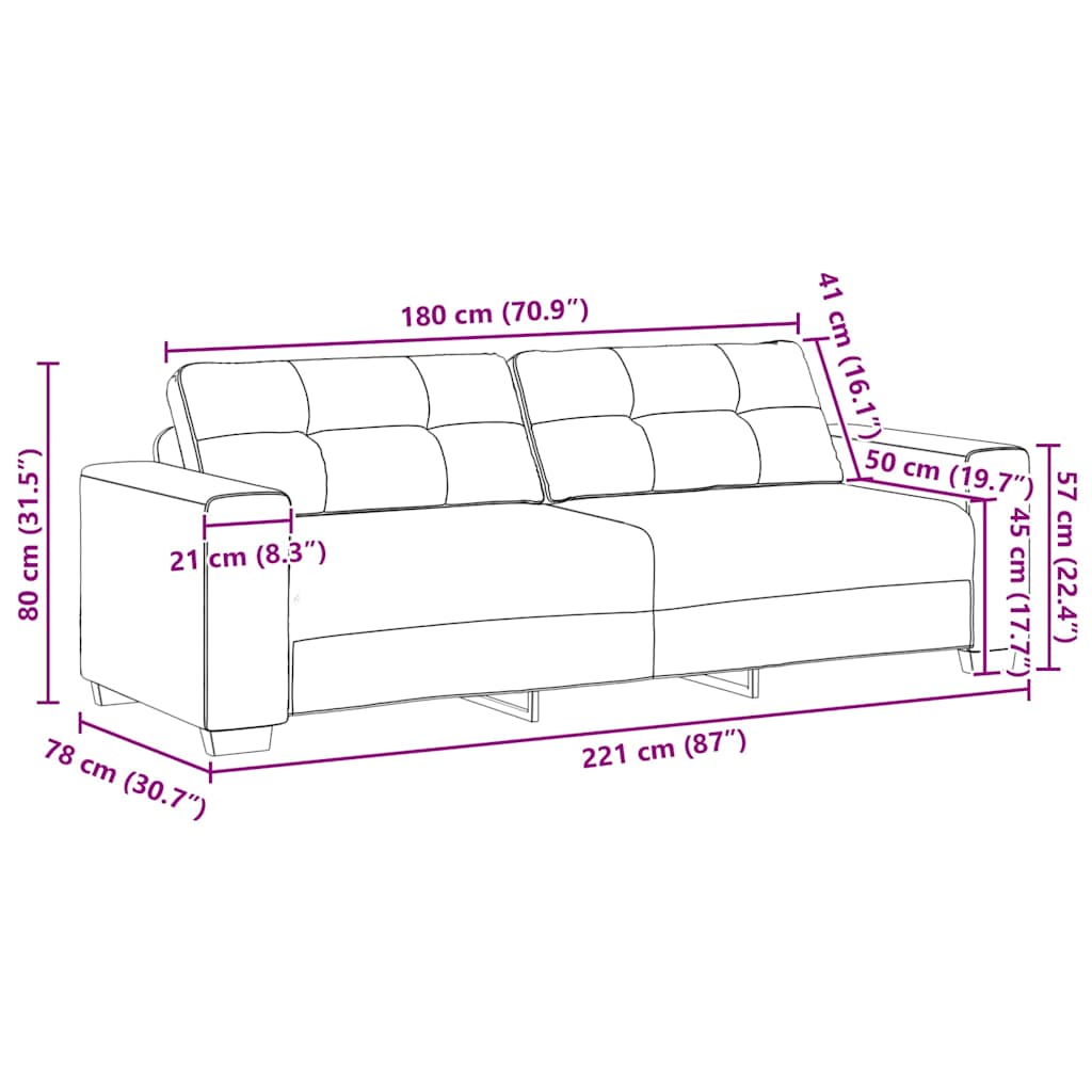 Divano a 3 posti Nero 220x78x80 cm in Velluto | homemem39