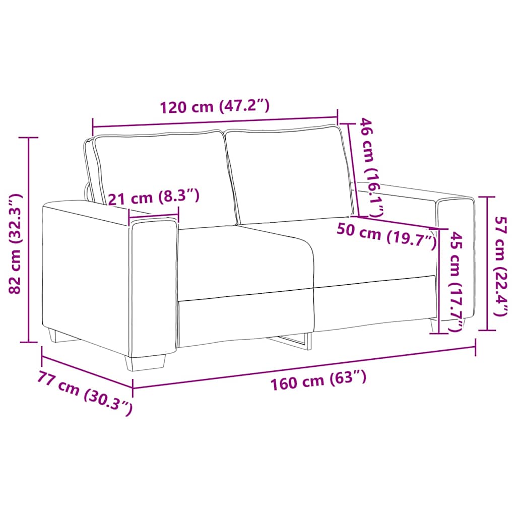 Divano a 2 Posti Crema 160x77x82 cm in Tessuto | homemem39