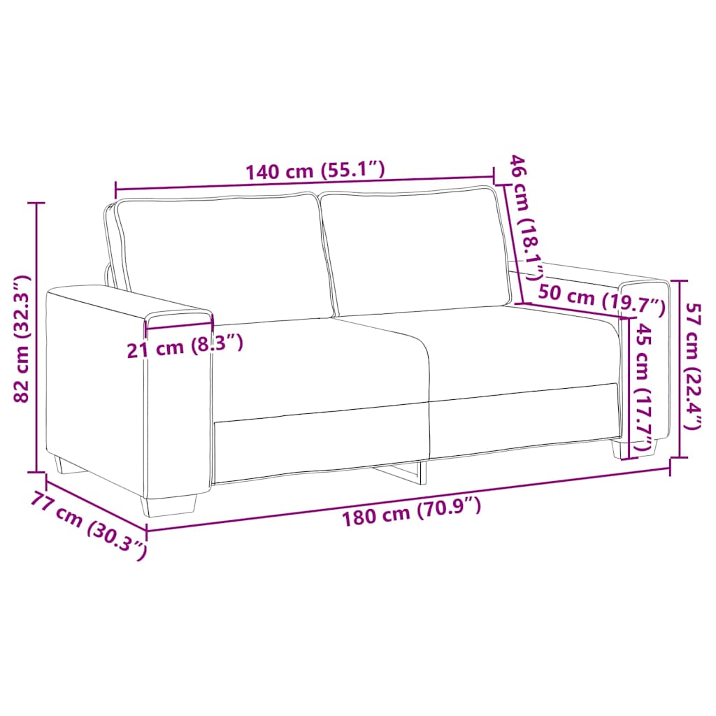 Divano a 2 Posti Grigio Nuvola 180x77x82 cm in Tessuto | homemem39