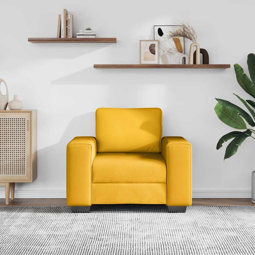 Divano Sedia Giallo Chiaro 100x77x82 cm in Tessuto di Velluto a Coste | homemem39