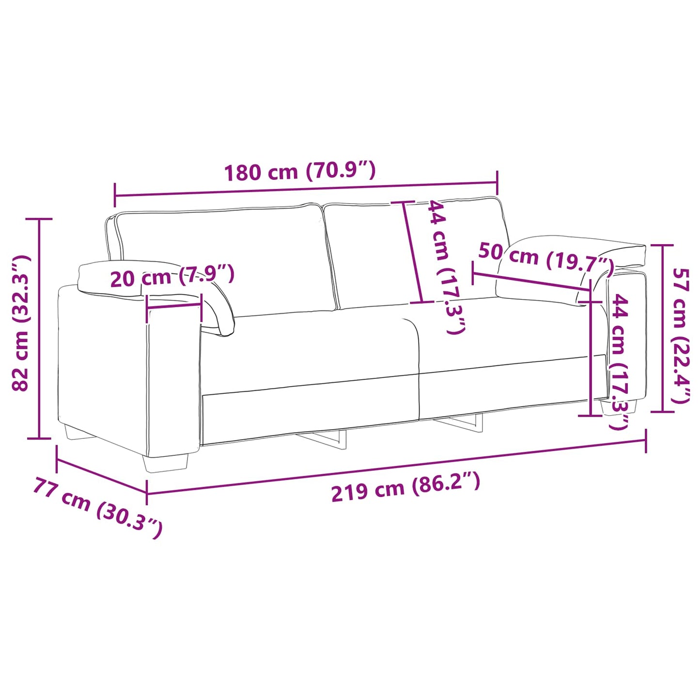 Divano 3-Persone Grigio Nuvola 220 cm Tessuto | homemem39