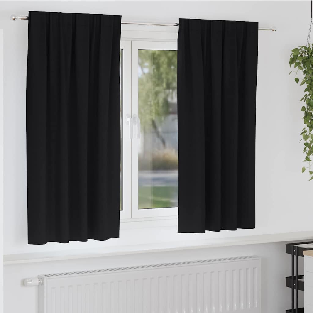 Tende Blackout con Anelli 2 pcs Nero 175 x 140 cm Poliestere | homemem39