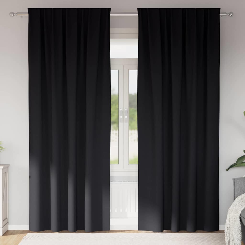 Tende Blackout con Anelli 2 pcs Nero 225 x 140 cm Poliestere | homemem39