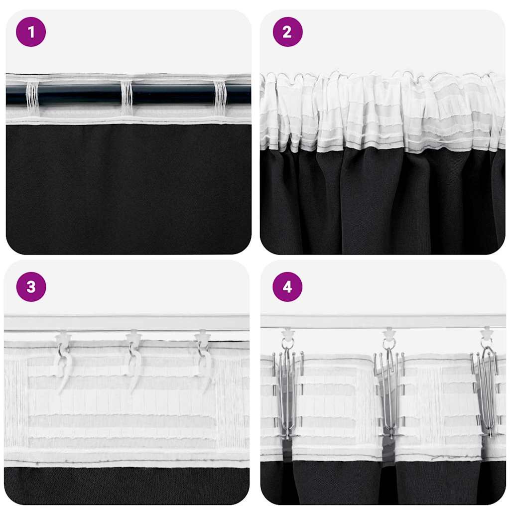 Tende Blackout con Anelli 2 pcs Nero 260 x 140 cm Poliestere | homemem39