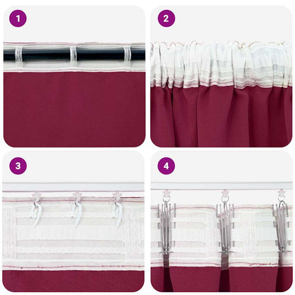 Tende Blackout con Anelli 2 pcs Rosso Vino 140 x 140 cm | homemem39