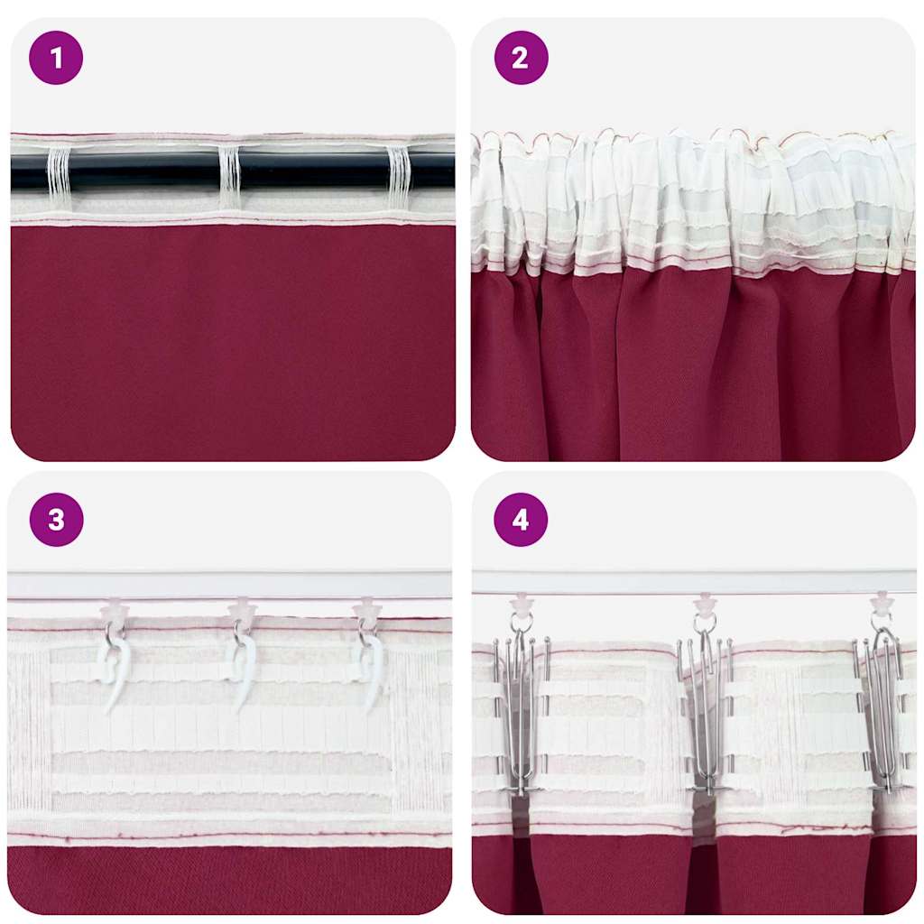 Tende Blackout con Anelli 2 pcs Rosso Vino 260 x 140 cm | homemem39