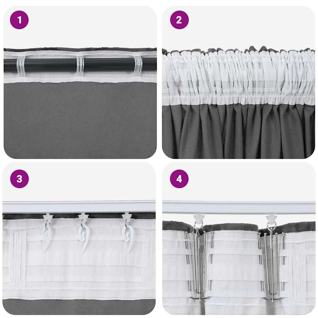 Tende in Velluto con tende 2 pcs Grigio 140 x 140 cm Velluto | homemem39