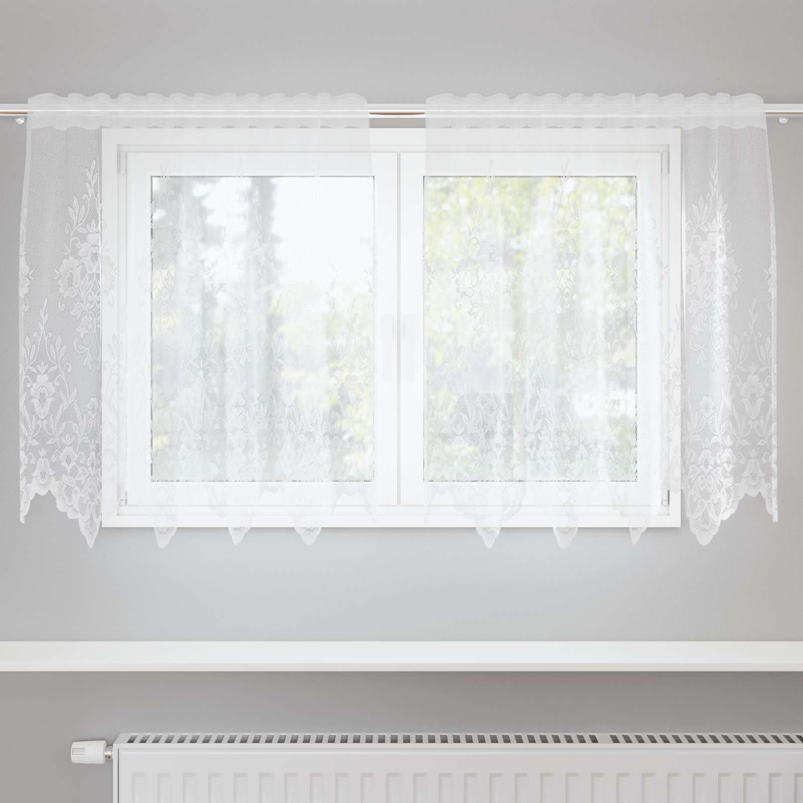 Tenda in Pizzo con tende Floreale Bianco 80 x 150 cm Poliestere | homemem39