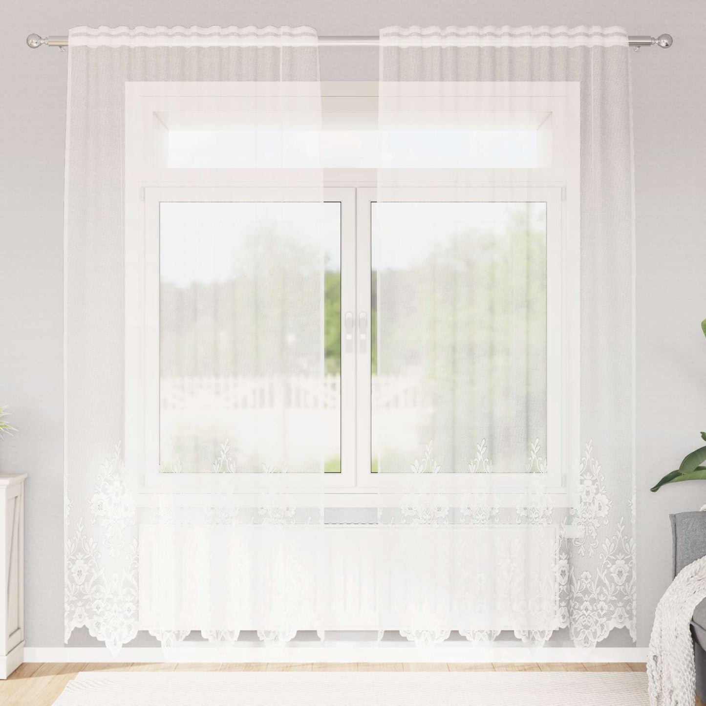 Tenda in Pizzo con tende Bianco 200 x 150 cm Poliestere | homemem39