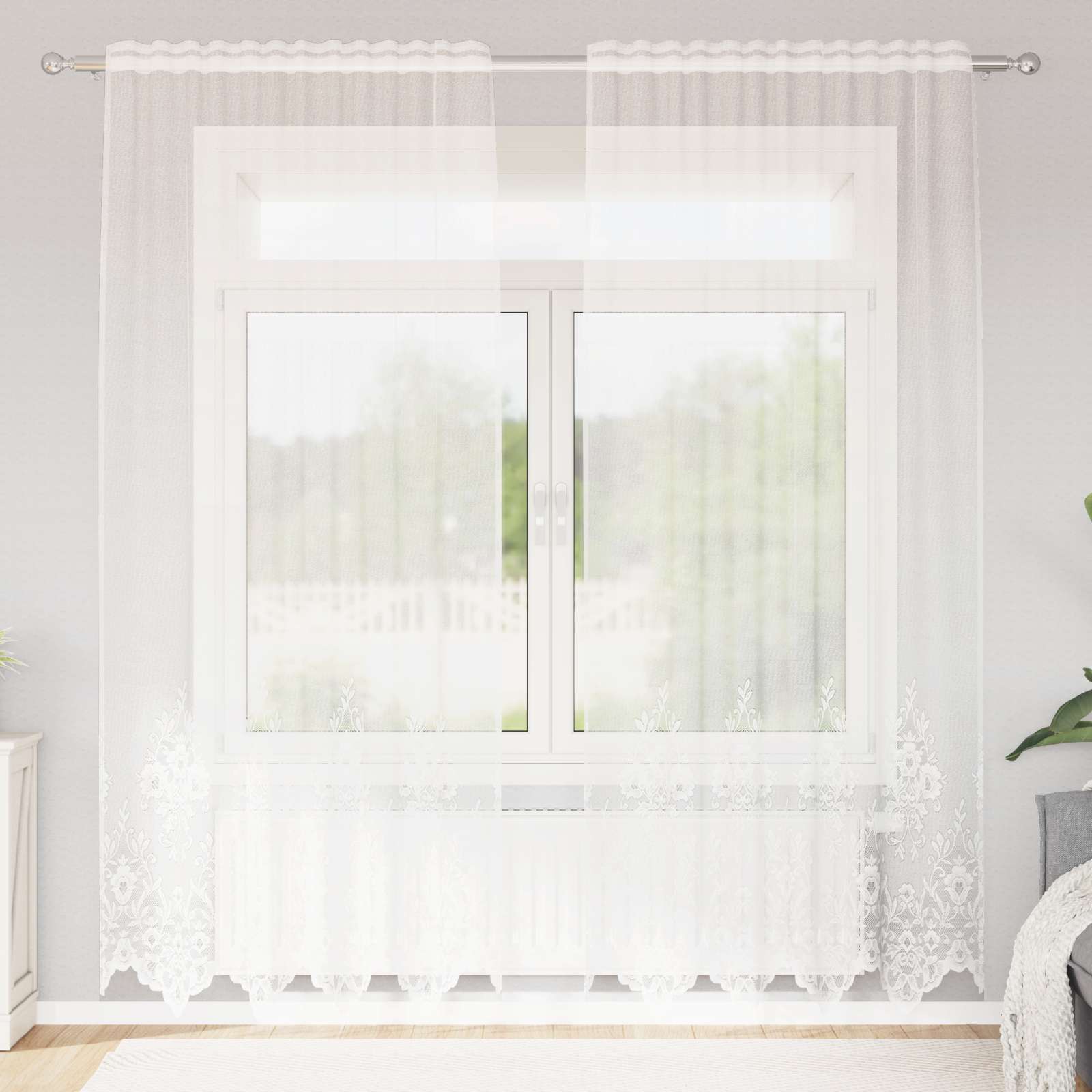 Tenda in Pizzo con tende Floreale Bianco 220x150cm Poliestere | homemem39