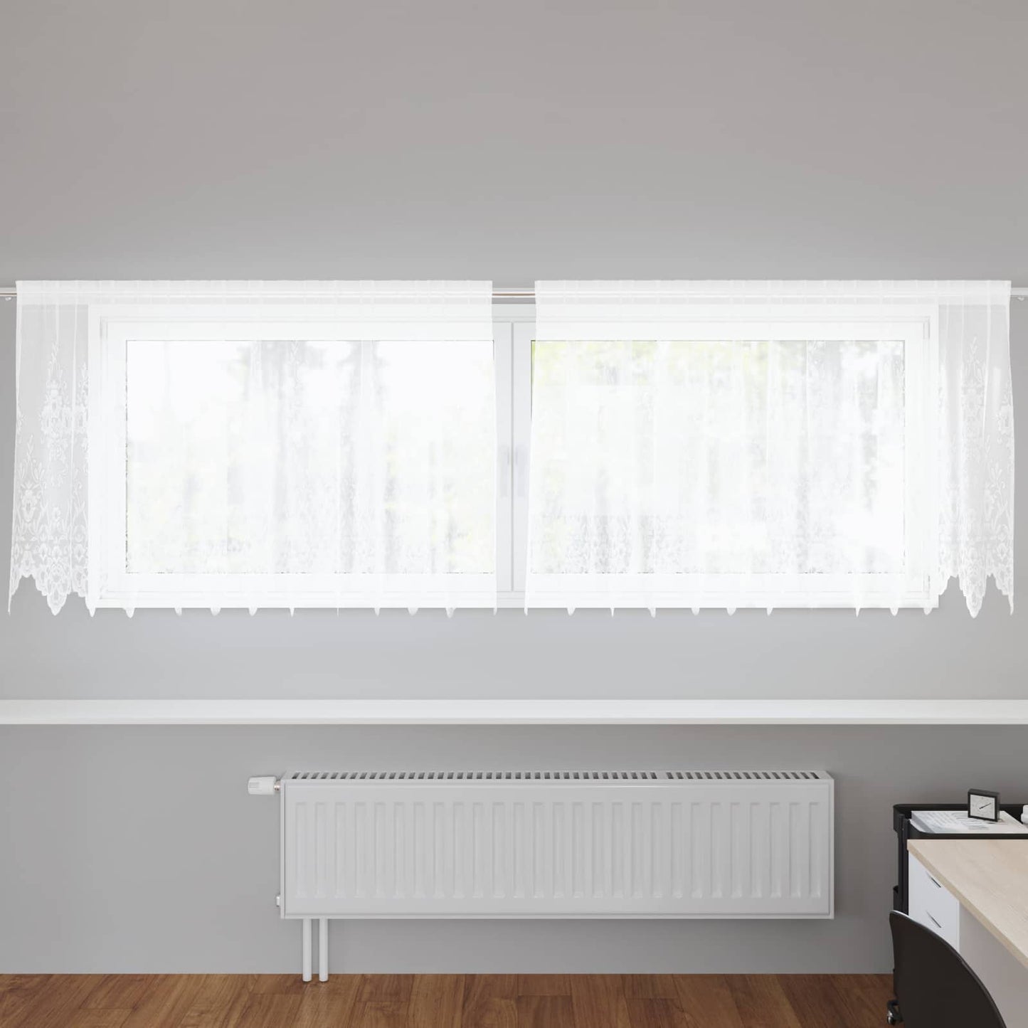 Tenda in Pizzo con tende Floreale Bianco 80 x 300 cm Poliestere | homemem39