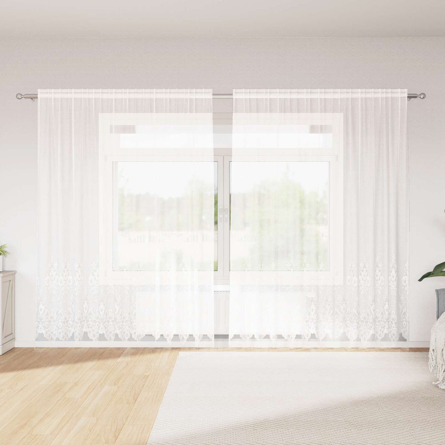 Tenda in Pizzo con tende Bianco 220 x 300 cm Poliestere | homemem39