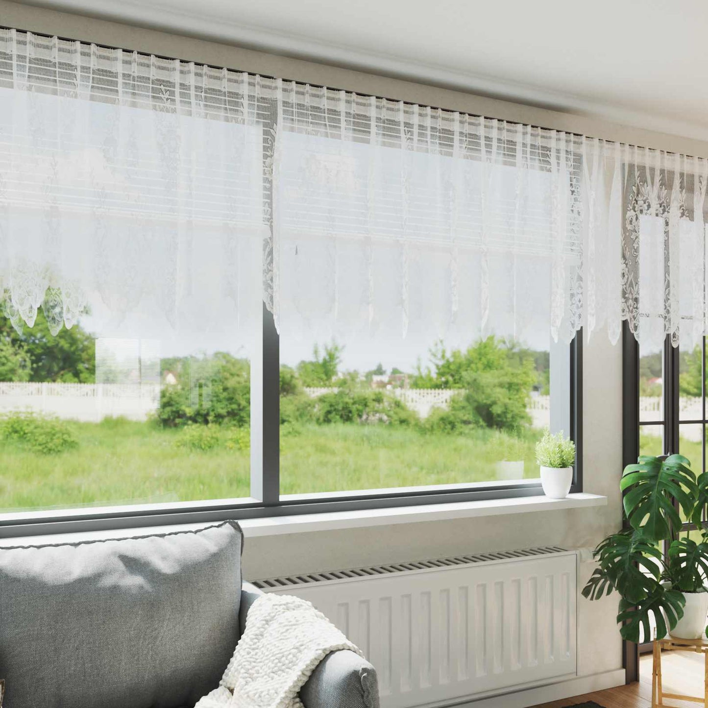Tenda in Pizzo con tende Bianco 100 x 600 cm Poliestere