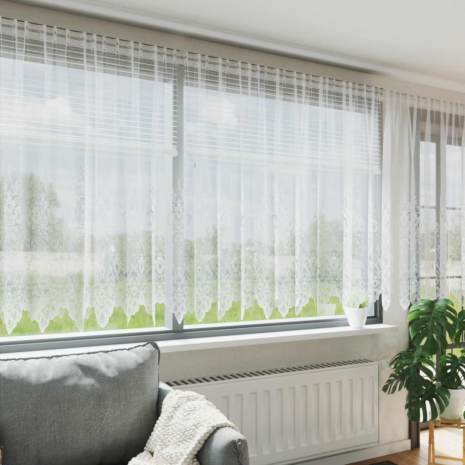 Tenda in Pizzo con tende Bianco 160 x 750 cm Poliestere | homemem39