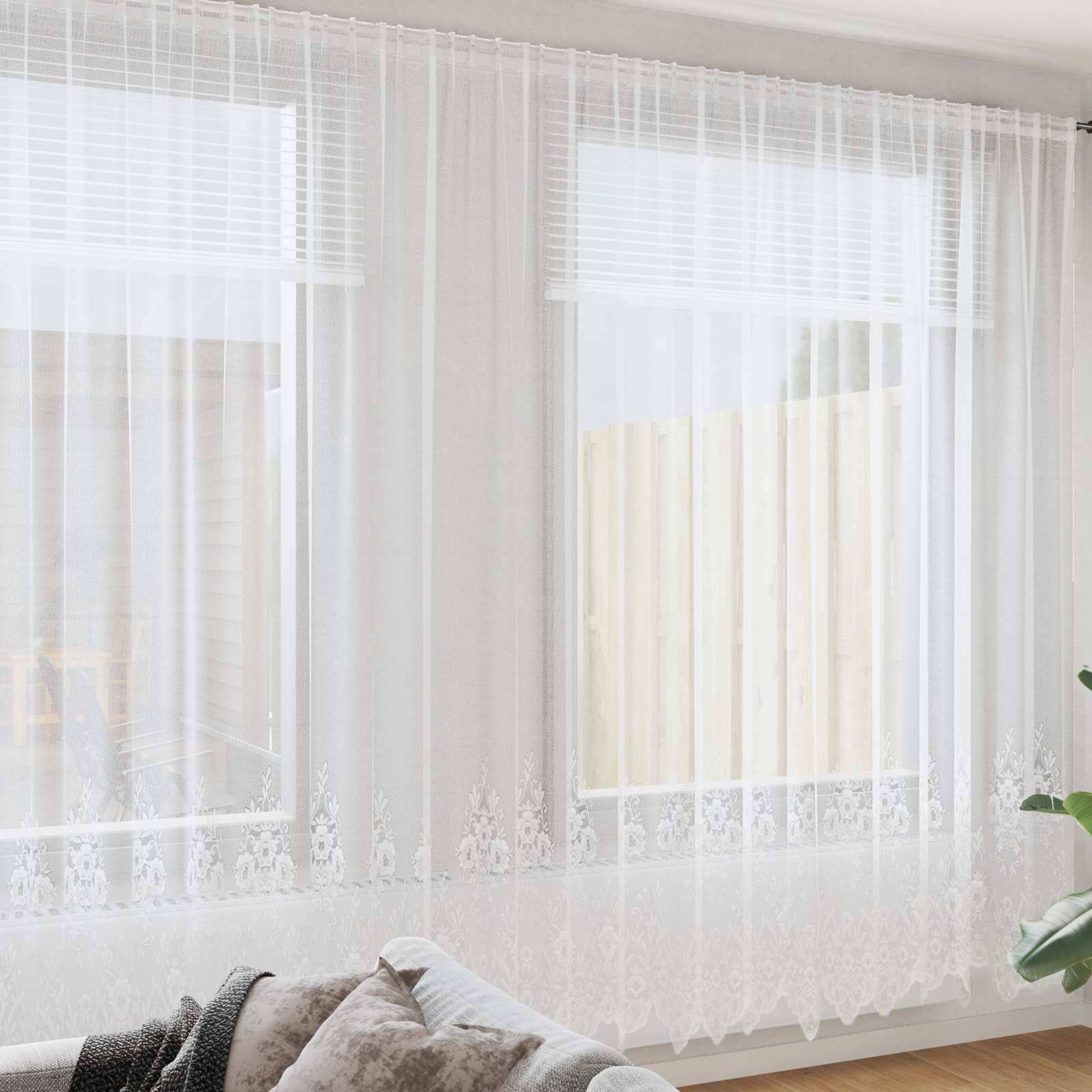 Tenda in Pizzo con tende Bianco 260 x 900 cm Poliestere | homemem39